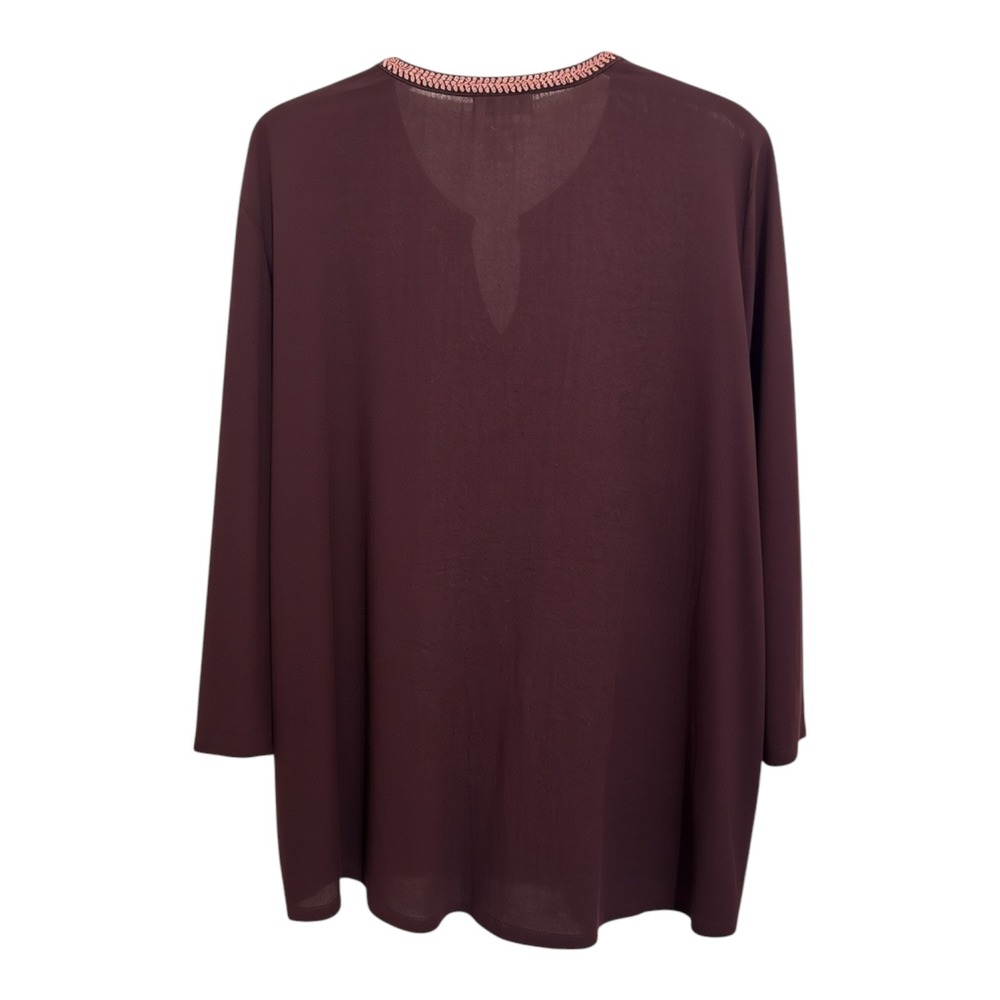 Pure Jill Tunic Top Womens Medium Petite Burgundy Boho Embroidered Peasant Shirt - Picture 4 of 12